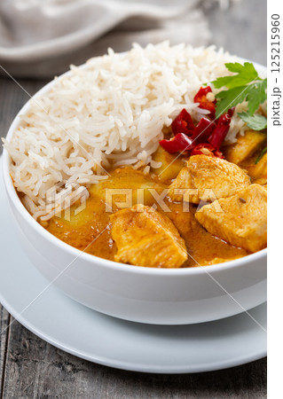 Massaman curry isolated on white background. Traditional Thai food recipe Massaman curry isolated on white background. Traditional Thai food recipe 125215960