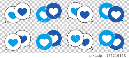 Simple overlapping speech bubble set, heart symbol, colorful, light blue & blue 125216168