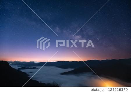 Starry Night Over Sea of Clouds in Taiwan Mountains. Starry Night Over Sea of Clouds in Taiwan Mountains. 125216379