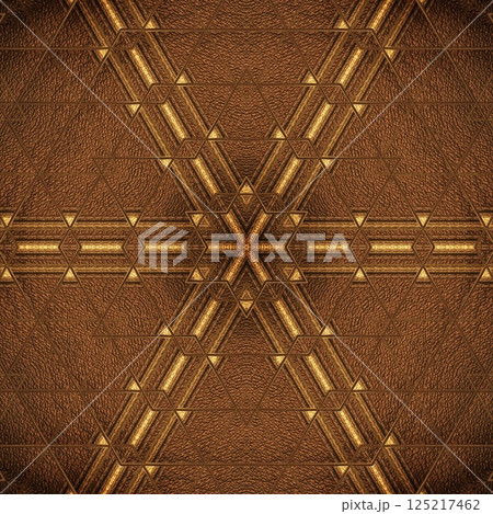 Luxurious gold texture art for foil, digital paper, textile, ceramic tiles, and wrapper printing. Golden pattern background design with wooden finishing for interior decoration 125217462