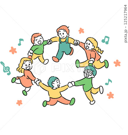 円になって踊るかわいい子供たちのイラスト 円になって踊るかわいい子供たちのイラスト 125217964