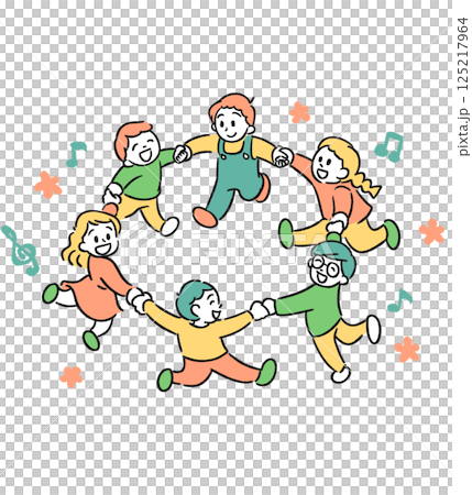 円になって踊るかわいい子供たちのイラスト 円になって踊るかわいい子供たちのイラスト 125217964