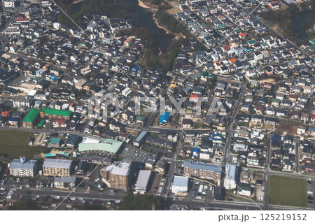 Urban Japanese Neighborhood with Residential Buildings and Facilities 125219152