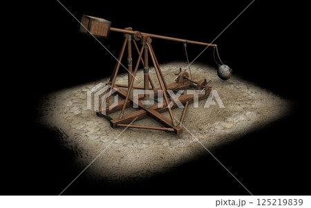 balista, catapult, 3d visualization, illustration balista, catapult, 3d visualization, illustration 125219839