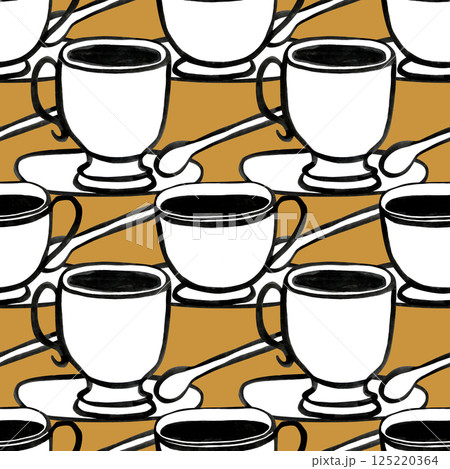 Elegant simple seamless pattern with coffee cups on grey background, watercolor illustration for different purposes 125220364