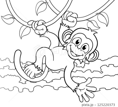 Monkey Singing On Jungle Vines Waving Cartoon 125220373