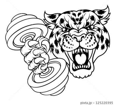 Jaguar Leopard Cheetah Weight Lifting Gym Mascot Jaguar Leopard Cheetah Weight Lifting Gym Mascot 125220395