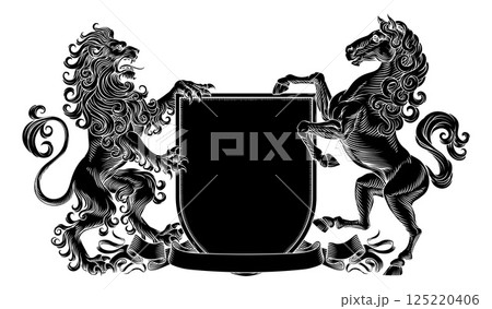 Crest Lion Horse Coat Of Arms Heraldic Shield Crest Lion Horse Coat Of Arms Heraldic Shield 125220406