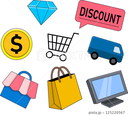 E commerce and Shopping Icon Set Flat Color Style 125220567