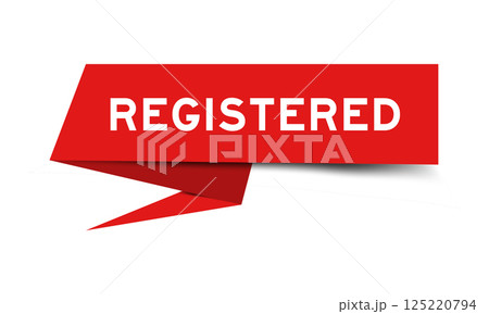 Red color speech banner with word registered on white background 125220794
