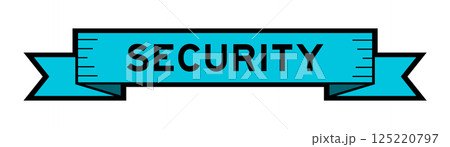 Ribbon label banner with word security in blue color on white background 125220797