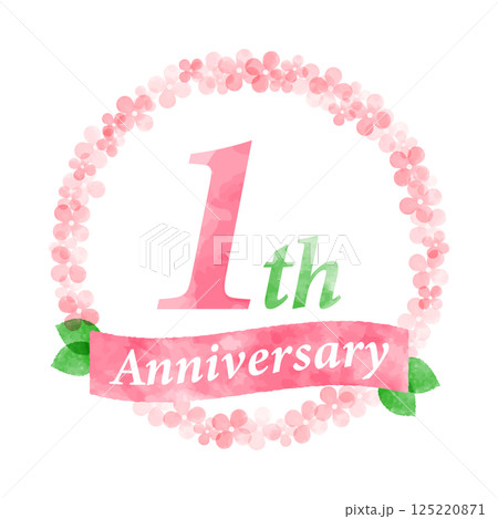 ピンクの花リースで飾った1周年記念デザイン 125220871