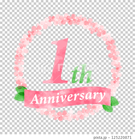 ピンクの花リースで飾った1周年記念デザイン 125220871