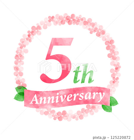 ピンクの花リースで飾った5周年記念デザイン 125220872