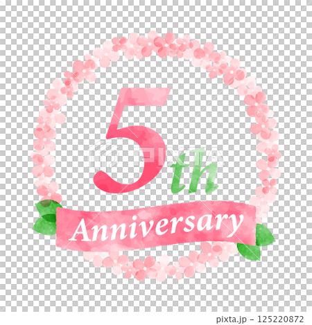 ピンクの花リースで飾った5周年記念デザイン 125220872