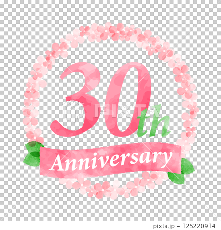 30th anniversary design decorated with pink flower wreath 30th anniversary design decorated with pink flower wreath 125220914