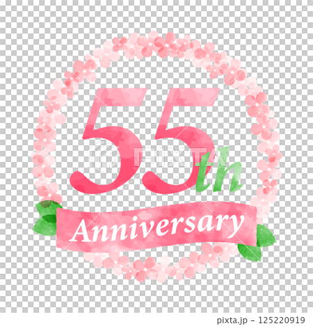 ピンクの花リースで飾った55周年記念デザイン ピンクの花リースで飾った55周年記念デザイン 125220919