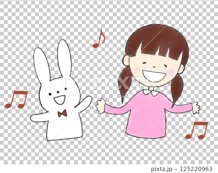A rabbit and a girl are singing 125220963