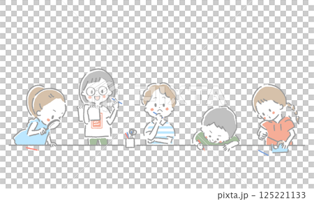並んで勉強や工作を楽しむ子供たちのイラスト 125221133