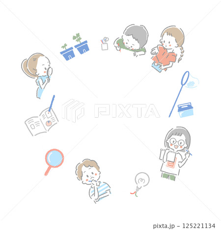 自由研究に励む子供たちのイメージ背景　ラウンド 125221134