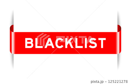Red color inserted label banner with word blacklist on white background 125221278