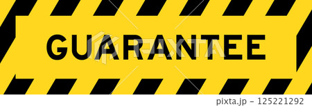 Yellow and black color with line striped label banner with word guarantee 125221292