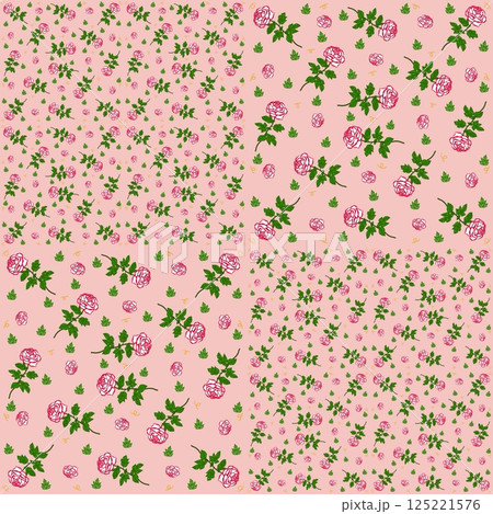 Beautiful seamless pattern of blooming red roses on the pink background. Beautiful seamless pattern of blooming red roses on the pink background. 125221576