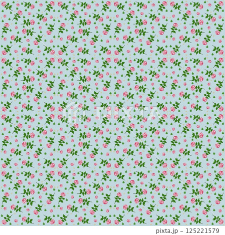 Beautiful seamless pattern of blooming red roses on the blue background. 125221579