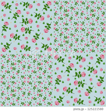 Beautiful seamless pattern of blooming red roses on the blue background. 125221580