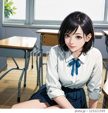 教室でくつろいでいる女子高生 教室でくつろいでいる女子高生 125221595