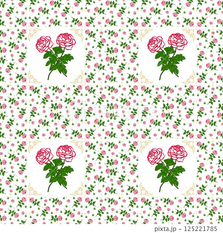 Beautiful seamless pattern of blooming red roses on the white background. Beautiful seamless pattern of blooming red roses on the white background. 125221785