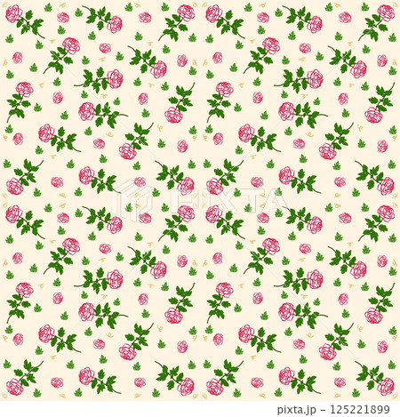 Beautiful seamless pattern of blooming red roses on the creamy background. 125221899