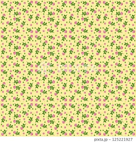 Beautiful seamless pattern of blooming red roses on the yellow background. 125221927