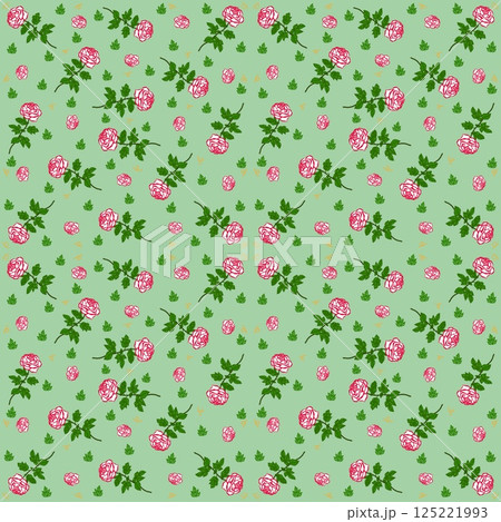 Beautiful seamless pattern of blooming red roses on the green background. 125221993