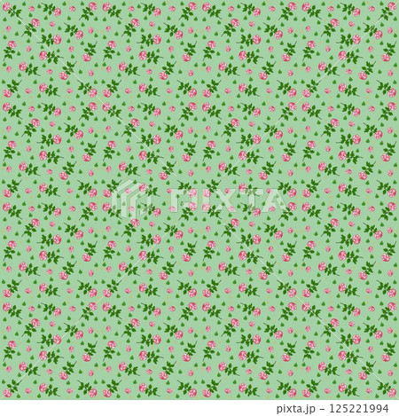 Beautiful seamless pattern of blooming red roses on the green background. 125221994
