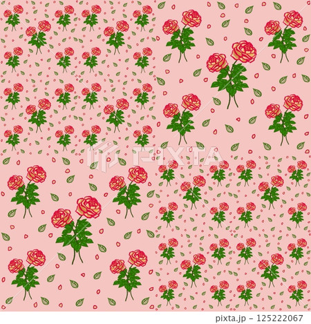 Beautiful seamless pattern of blooming red roses on the pink background. 125222067