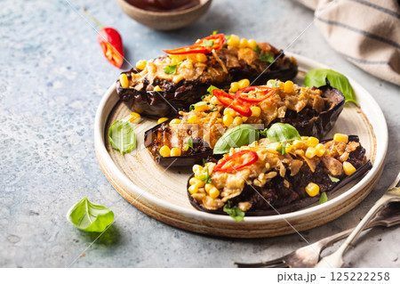 Baked aubergines boats Baked aubergines boats 125222258