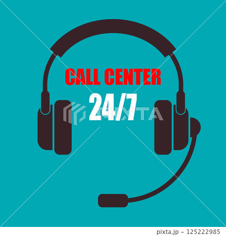 Call center icon. Call center 24. Headphones with microphone. Call center operator. 125222985