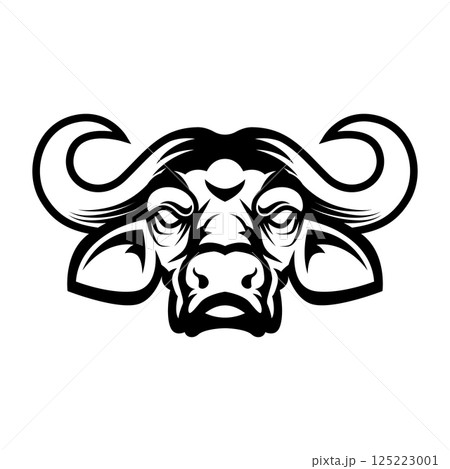 Angry african buffalo head. African buffalo Mascot Head. Design element for logo, label, sign, badge. Angry african buffalo head. African buffalo Mascot Head. Design element for logo, label, sign, badge. 125223001