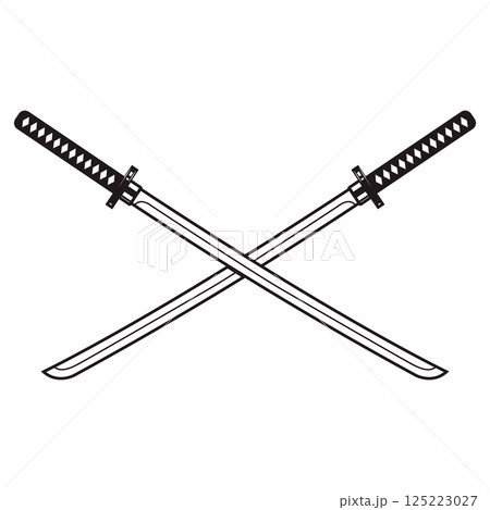 Set of the katana swords. Samurai and ninja weapon in retro style. Crossed samurai swords collection Set of the katana swords. Samurai and ninja weapon in retro style. Crossed samurai swords collection 125223027