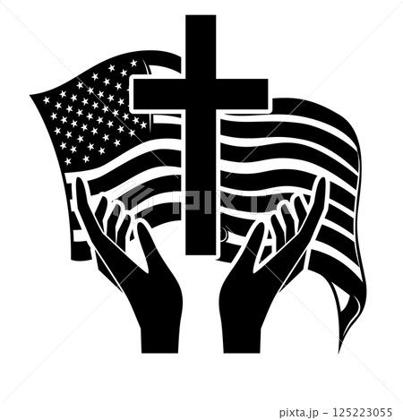 Prayer hands on american flag background. Vector illustration 125223055