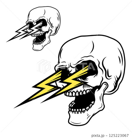 Skull with lightnings. Vintage skull with lightnings. For logo, label, sign, t shirt. 125223067