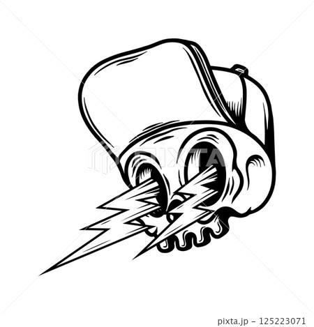 Skull with lightnings. Vintage skull with lightnings. For logo, label, sign, t shirt. 125223071