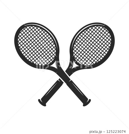 Tennis racket. Crossed tennis rackets. For logo, label, sign, poster, emblem Tennis racket. Crossed tennis rackets. For logo, label, sign, poster, emblem 125223074