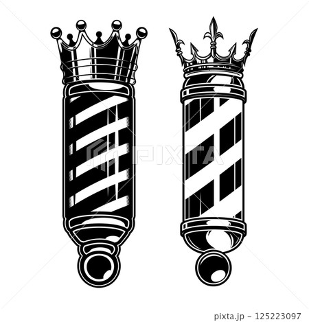Barber pole with king crown. Design element for logo, label, sign, emblem. Vector illustration 125223097