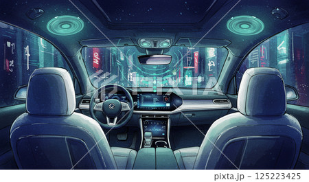 空間オーディオ体験プレミアムEV車内夜景水彩イラスト 空間オーディオ体験プレミアムEV車内夜景水彩イラスト 125223425