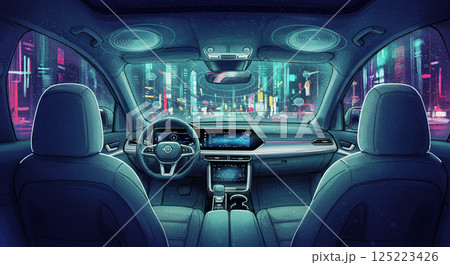 空間オーディオ体験プレミアムEV車内夜景水彩イラスト 空間オーディオ体験プレミアムEV車内夜景水彩イラスト 125223426