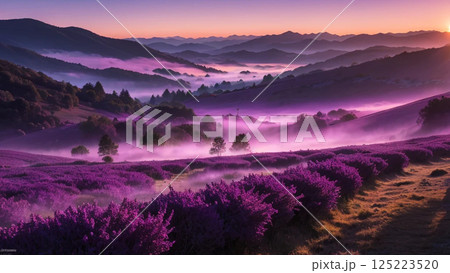 朝日に染まる棚田 125223520