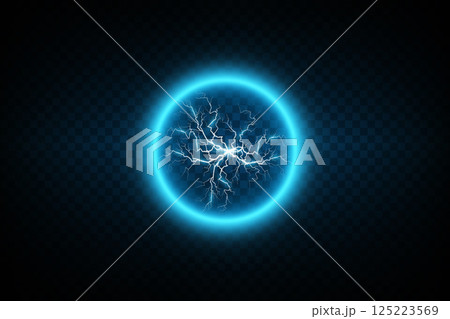 A Radiant Electric Energy Sphere Illuminating a Dark Background with Captivating Effects and Vibrant Colors 125223569