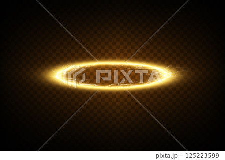 An Intricate Illustration of a Glowing Golden Halo Effect Set Against a Dark Background, Capturing True Artistic Essence 125223599